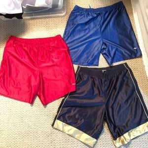 4 Gym Shorts Sz L- Red, Blue, NavyBlue/Gold, Black